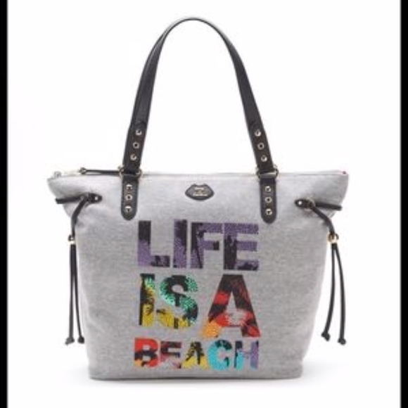 JUICY COUTURE Gray Large Life Is A Beach Tote Bag - Picture 2 of 5